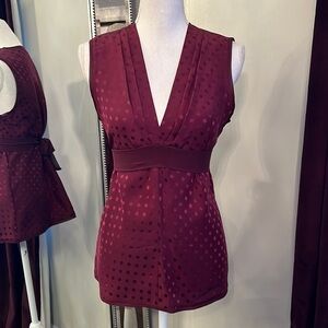 BCBGMAXAZRIA Burgundy Silk Polka Dot Sleeveless Top Size Small